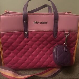 Betsey Johnson Pink and Purple Quilted Tote with Orange Trim